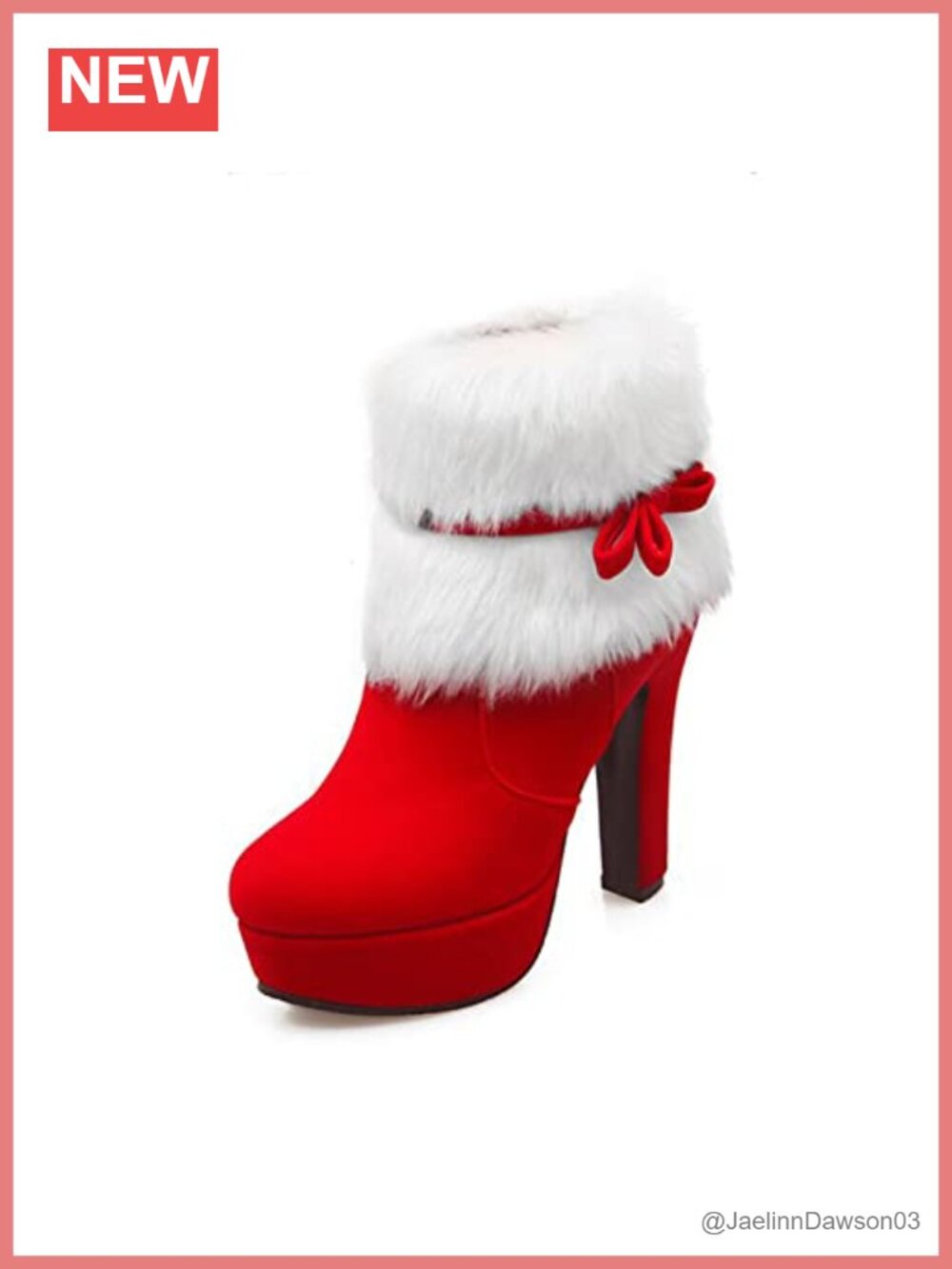 Women's Faux Fur Ankle Boots with Bow Side Zipper Chunky Heel Winter Snow Boots